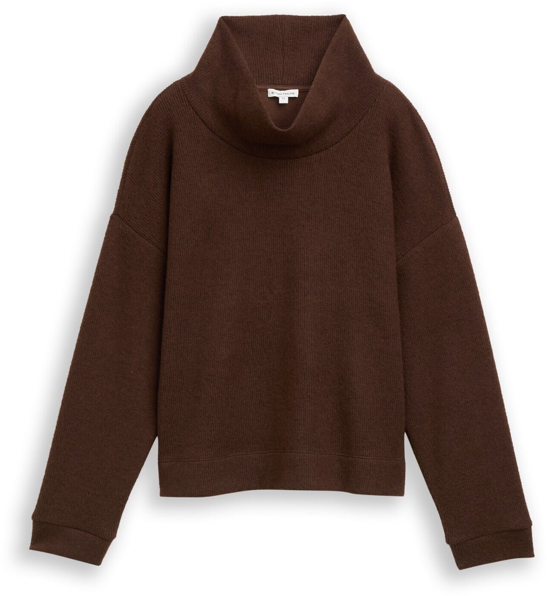 Tom Tailor - Loose fit sweatshirt met col - Maat L - dark pecan brown melange