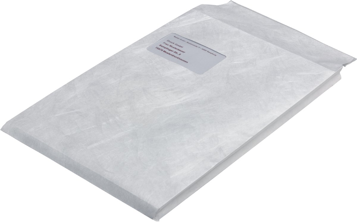Tyvek akte-envelop met zijvouw C4, 22,9 x 32,4 x 2 cm, met venster, 70 g/m2, zelfklevend, wit, 100 s