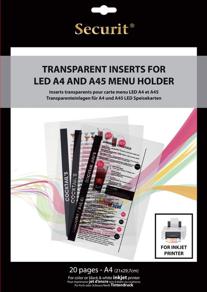 Securit menufolies voor inkjetprinter, A4-formaat