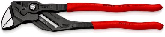 Knipex 86 01 300 sleuteltang met rode handvatten op witte achtergrond.