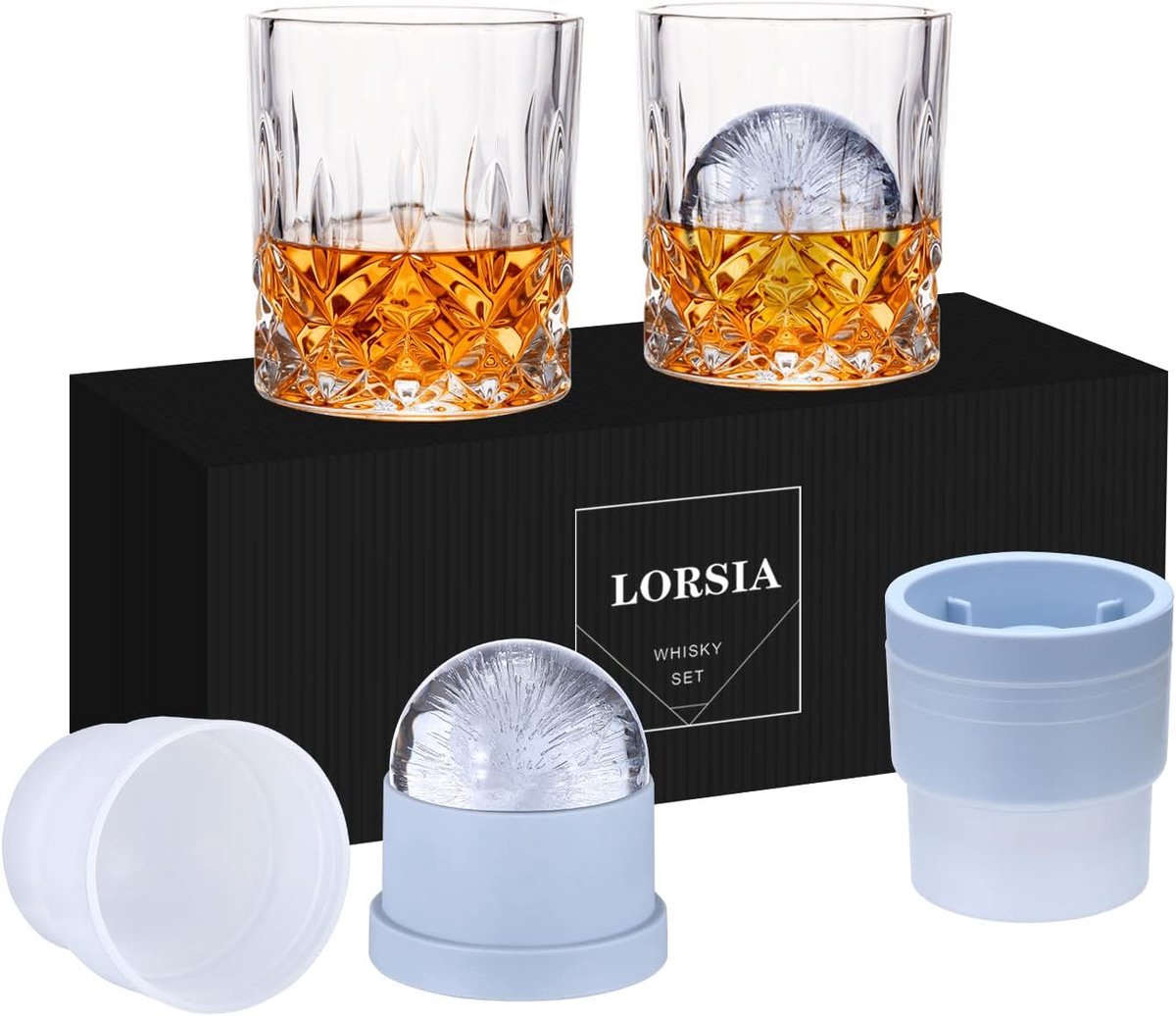 Set van 4 Whiskyglazen met IJsbalvormen - Perfect voor Scotch, Cocktail, Rum en Cognac