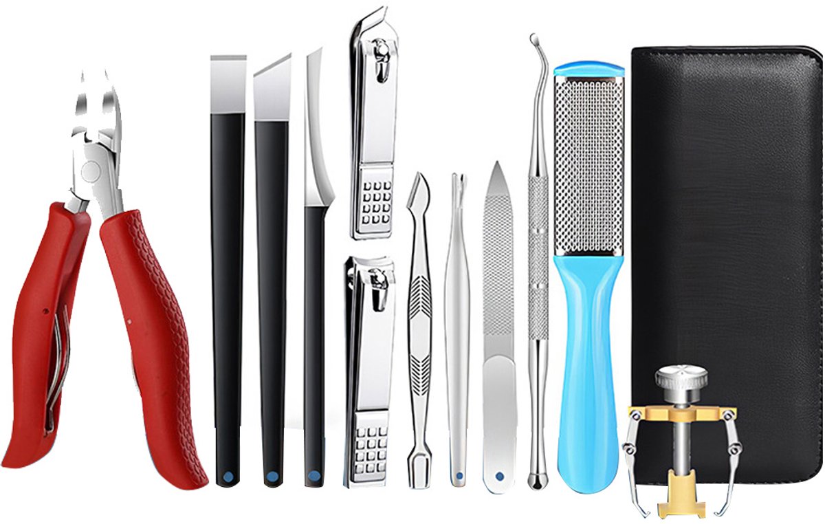 Manicure-Set-Roestvrij-Staal-13-Delig-Rood