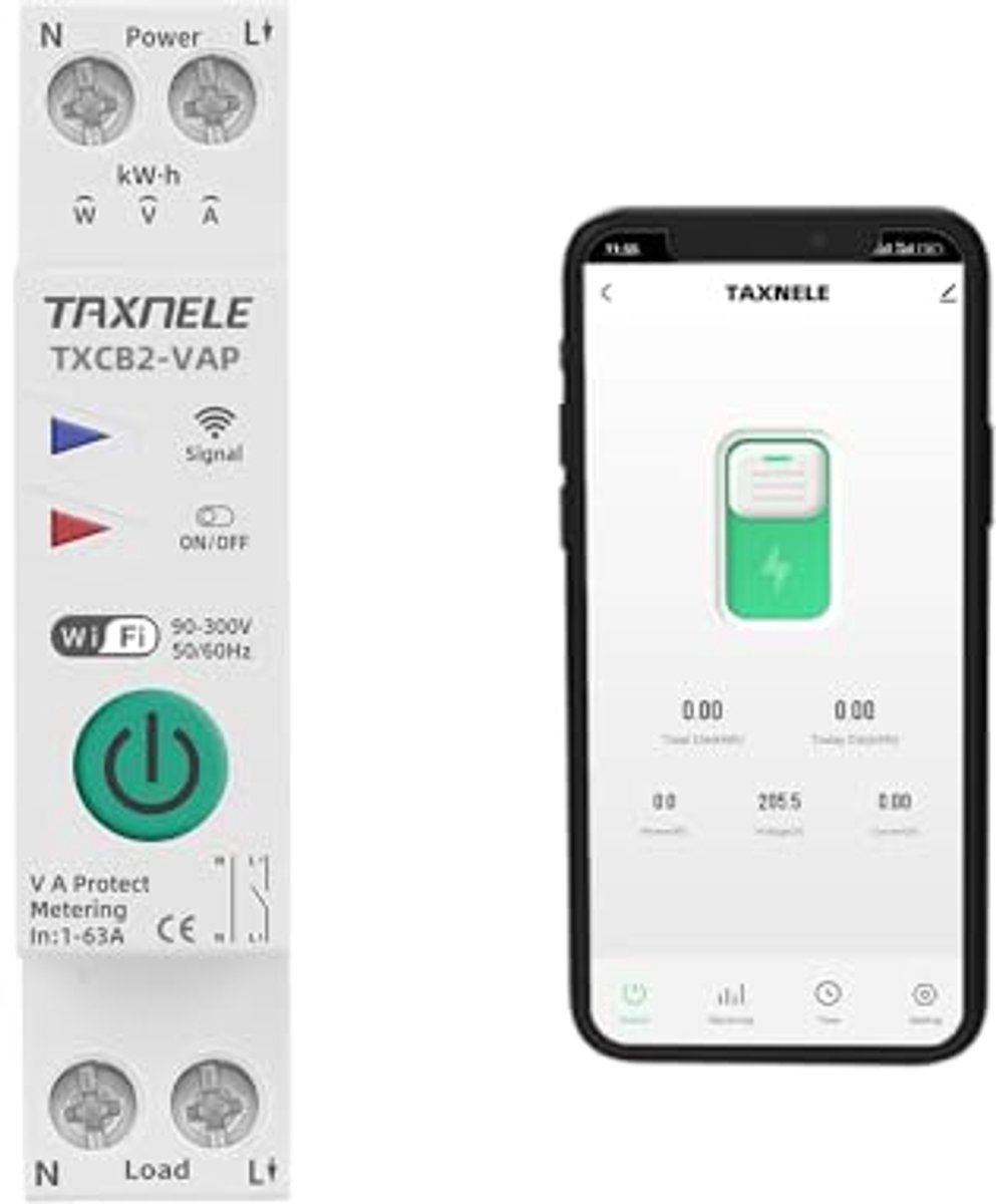 Slimme WiFi Circuit Breaker met Energie Meting en Afstandsbediening - 1P 63A