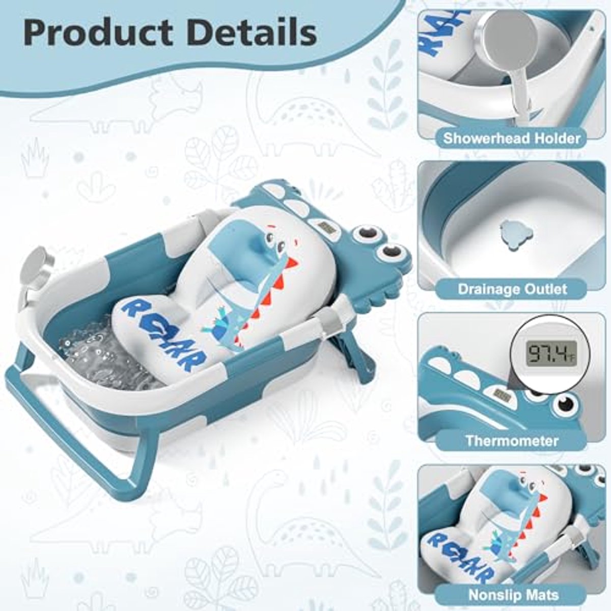 Opvouwbare babybadkuip met thermometer en drijfkussen, 0-3 jaar thumbnail 2