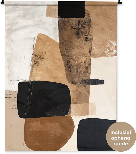 Wandkleed 120x160 cm - Wanddoek Vlakken - Abstract - Zwart - Strepen - Wandtapijt - Wandkleden