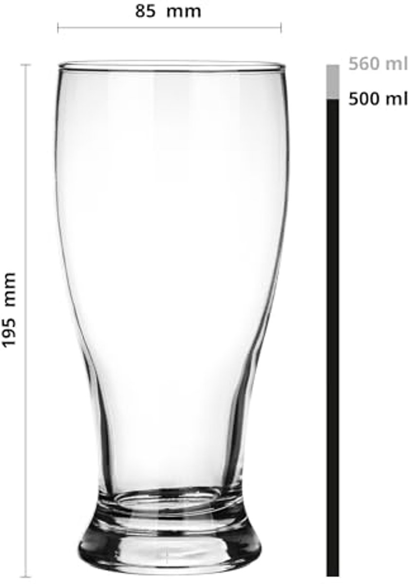 Set van 4 Bierglazen 500ml – Perfect voor Weizen, Lager en Meer