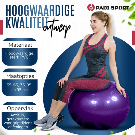 Padisport - Yoga Bal - 55 Cm - Zwangerschapsbal - Yoga Bal Inclusief Pomp - Fitnessbal - Pilates Bal - Yoga Bal Paars - Yoga Bal 55 Cm - Yoga - Fitness - Paars van Padisport — afbeelding 2