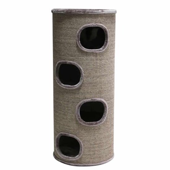 nanook Krabton Bella van sisal, hoogte 80 cm, speelton voor katten ø 35 cm, kattenkrabpaal met 3 holletjes, kattenboom, krabtoren van sisal, kattenmeubels, grijs-zwart