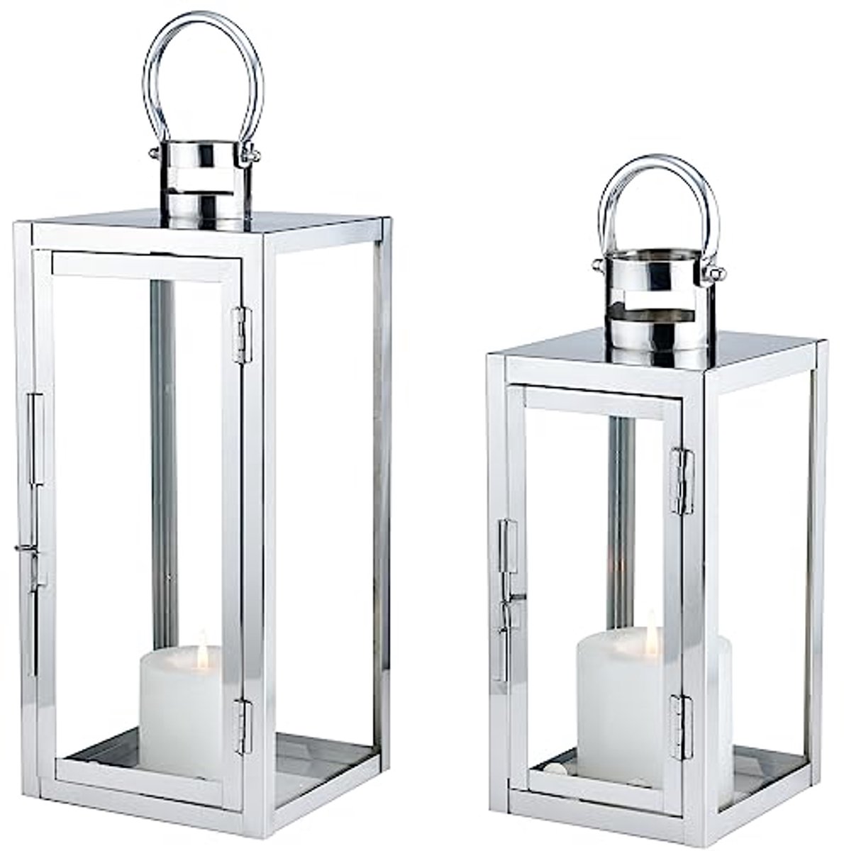 Set van 2 moderne tuinlantaarns voor binnen en buiten - Zilver - 39 cm en 27,5 cm