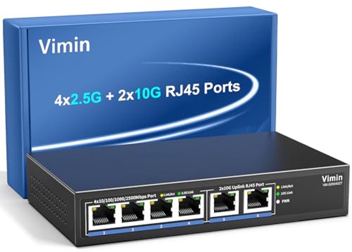 10 Gb Unmanaged Ethernet Switch met 4*2.5G en 2*10G poorten voor Desktop en Wandmontage