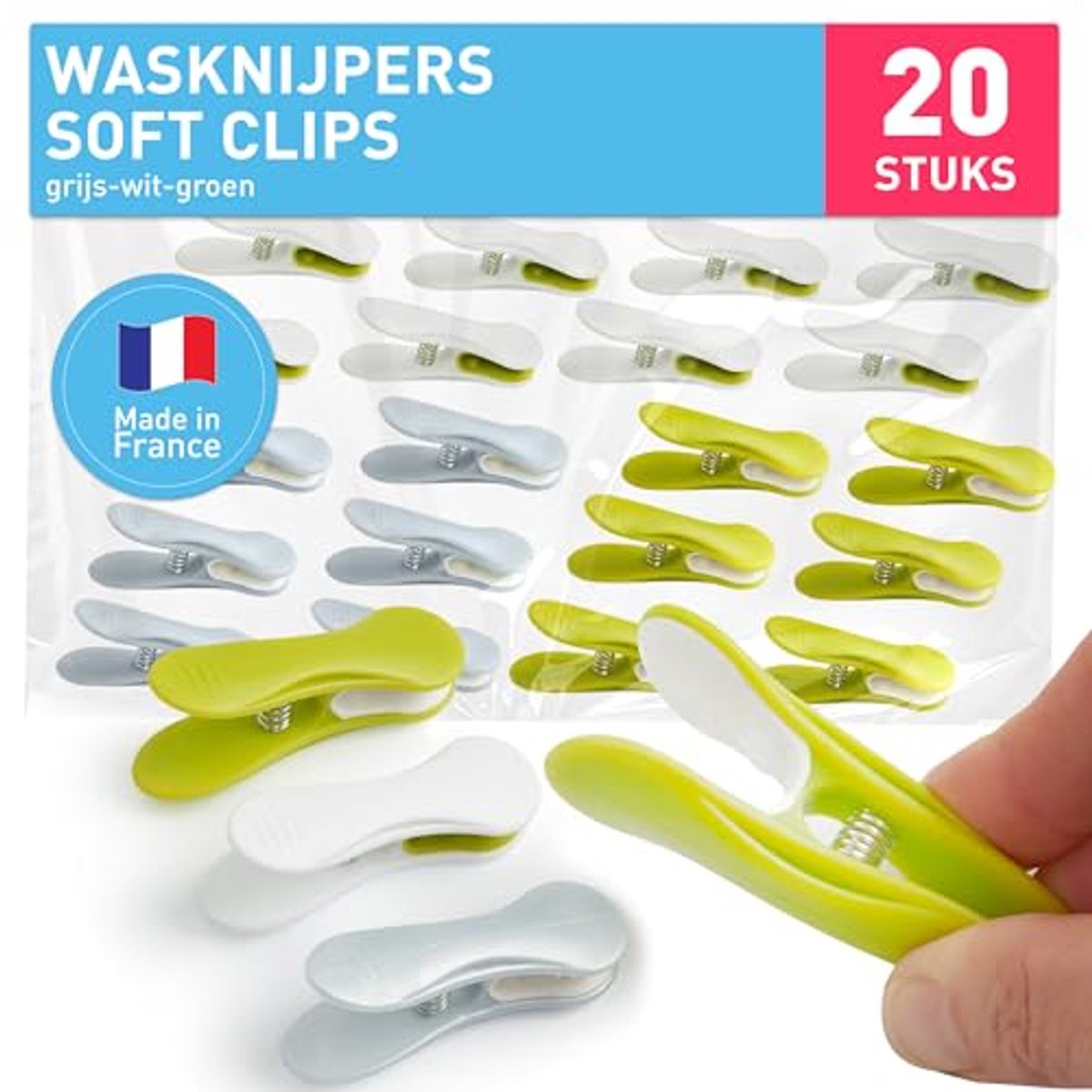 Wasknijpers Bloem - 20 Stuks in Grijs, Wit en Groen - Premium Kwaliteit voor Uw Huishouden