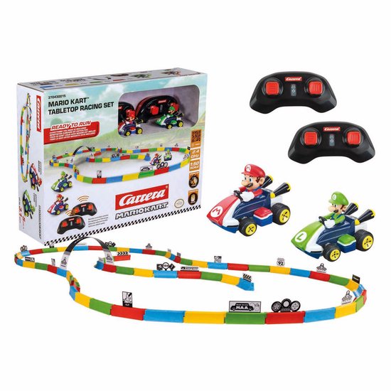 Carrera RC voertuig Auto - Mini Mario Kart - Tabletop Racing Set - Mario vs. Luigi - 2 Bestuurbare Auto's - 2,4 GHz - 5 km/u - Schaal 1:43