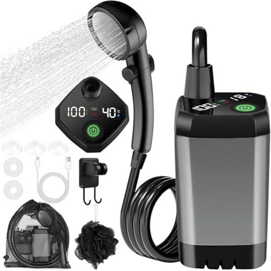 RGA Draagbare buitendouche voor op camping, handsproeier voor bidet, 2 oplaadbare batterijen van 2200 mAh, waterpomp voor camping, wandelen, buitenactiviteiten (kampeerdouche 2019