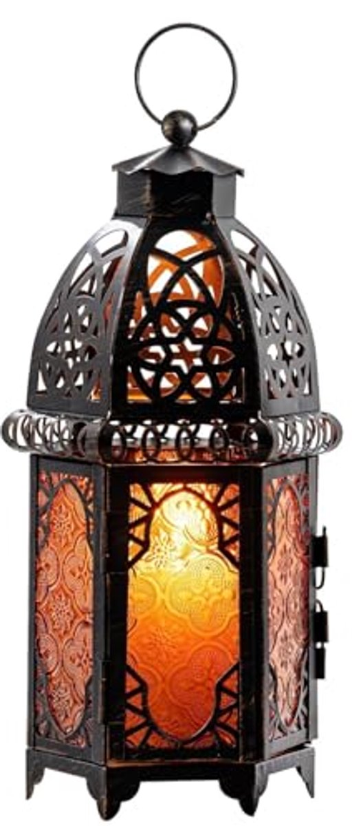 Vintage Marokkaanse Kaars Lantaarn voor Buiten Terras - Decoratieve Metalen Tafellantaarn voor Halloween en Ramadan