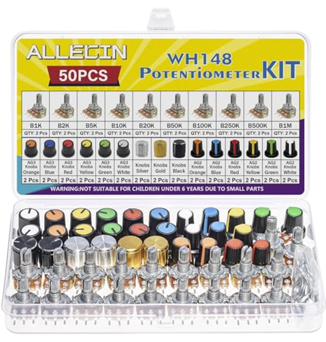 Draaipotentiometer Lineair 3 Aansluitingen - Beschikbaar in 1K, 2K, 5K, 10K, 20K, 50K, 100K, 250K, 500K, 1M Ohm