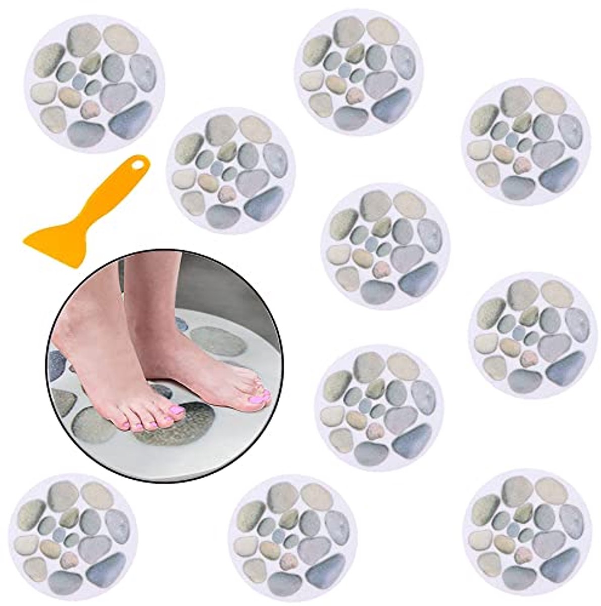 Image of 10 Stuks Antislip Badstickers - Ronde Zelfklevende Douchestickers voor Veiligheid in Bad, Douche, Zwembad en Trappen