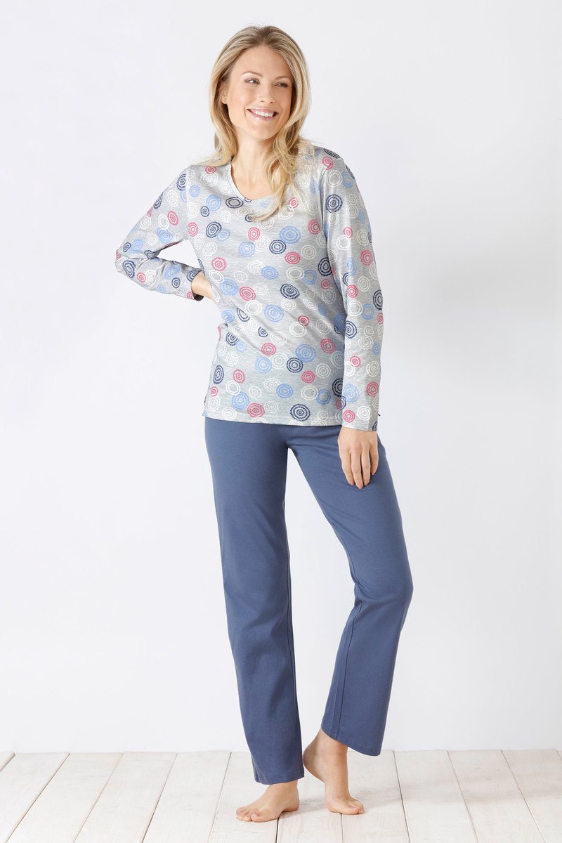 Hajo Dames pyjama grafische cirkels Hajo - Grijs - Maat - 52/54