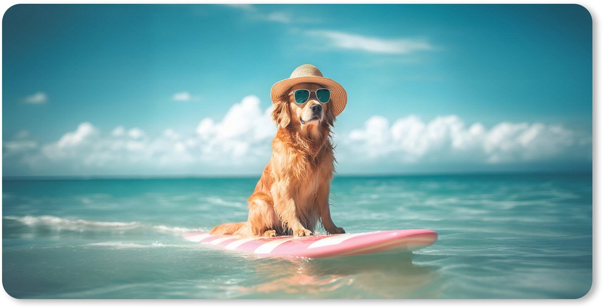 Muismat XXL 80x40 cm - Bureau onderlegger - Bureau mat Zeewater - Hond - Golden retriever - Zonnebril - Bureaumat - Gaming mousepad xl - Bureaulegger groot - Computer deskmat