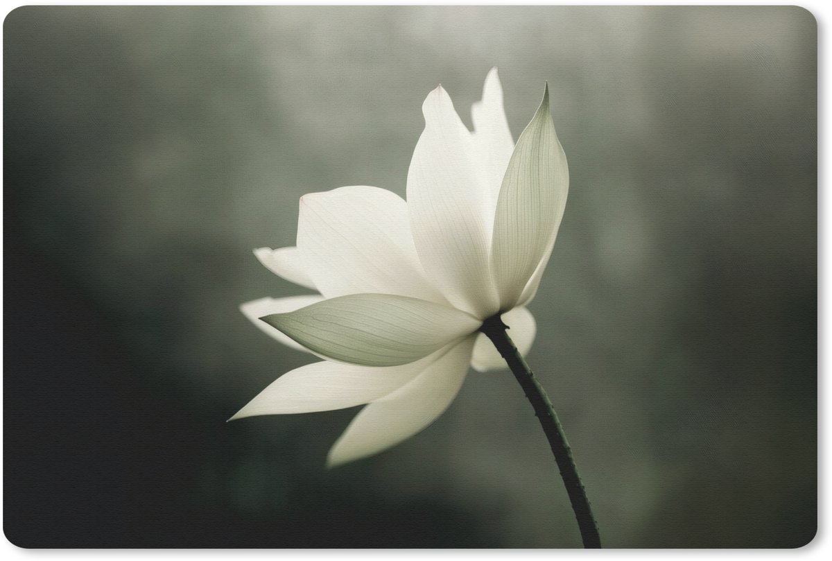 Muismat 27x18 cm - Mousepad Wit - Lotus - Donker - Bloem - Muismatten
