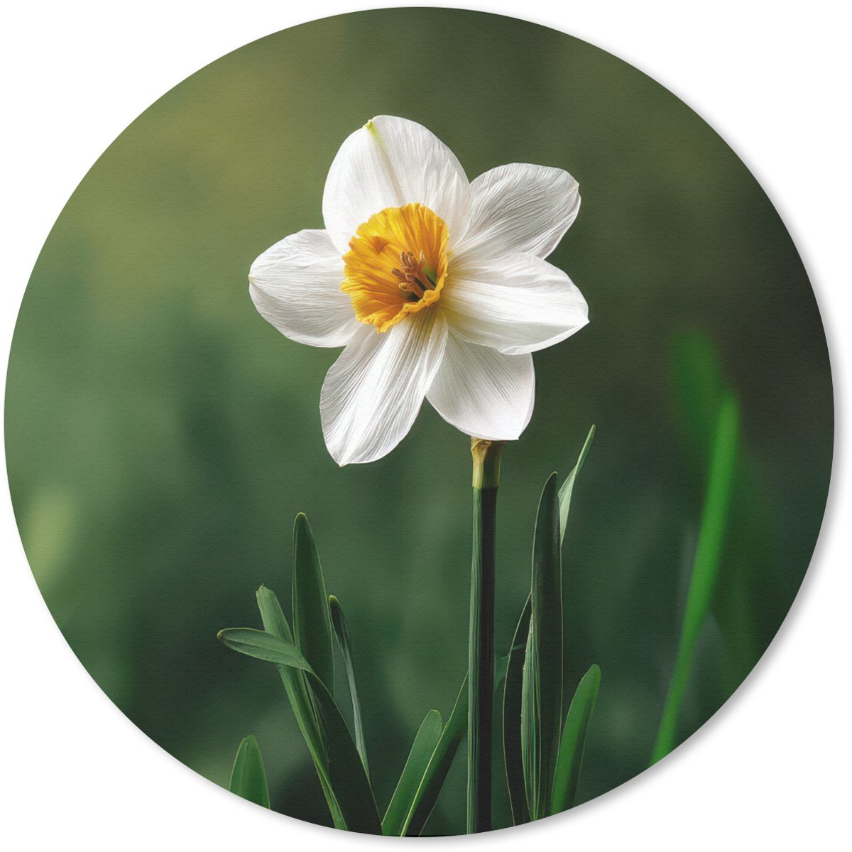 Muismat rond 20x20 cm - Mousepad Narcis - Bloem - Wit - Grassprieten - Ronde muismatten