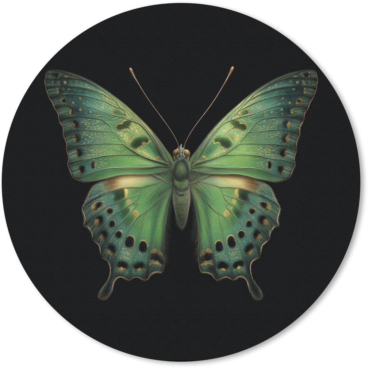 Muismat rond 50x50 cm - Mousepad Vlinder - Groen - Diepte - Ronde muismatten