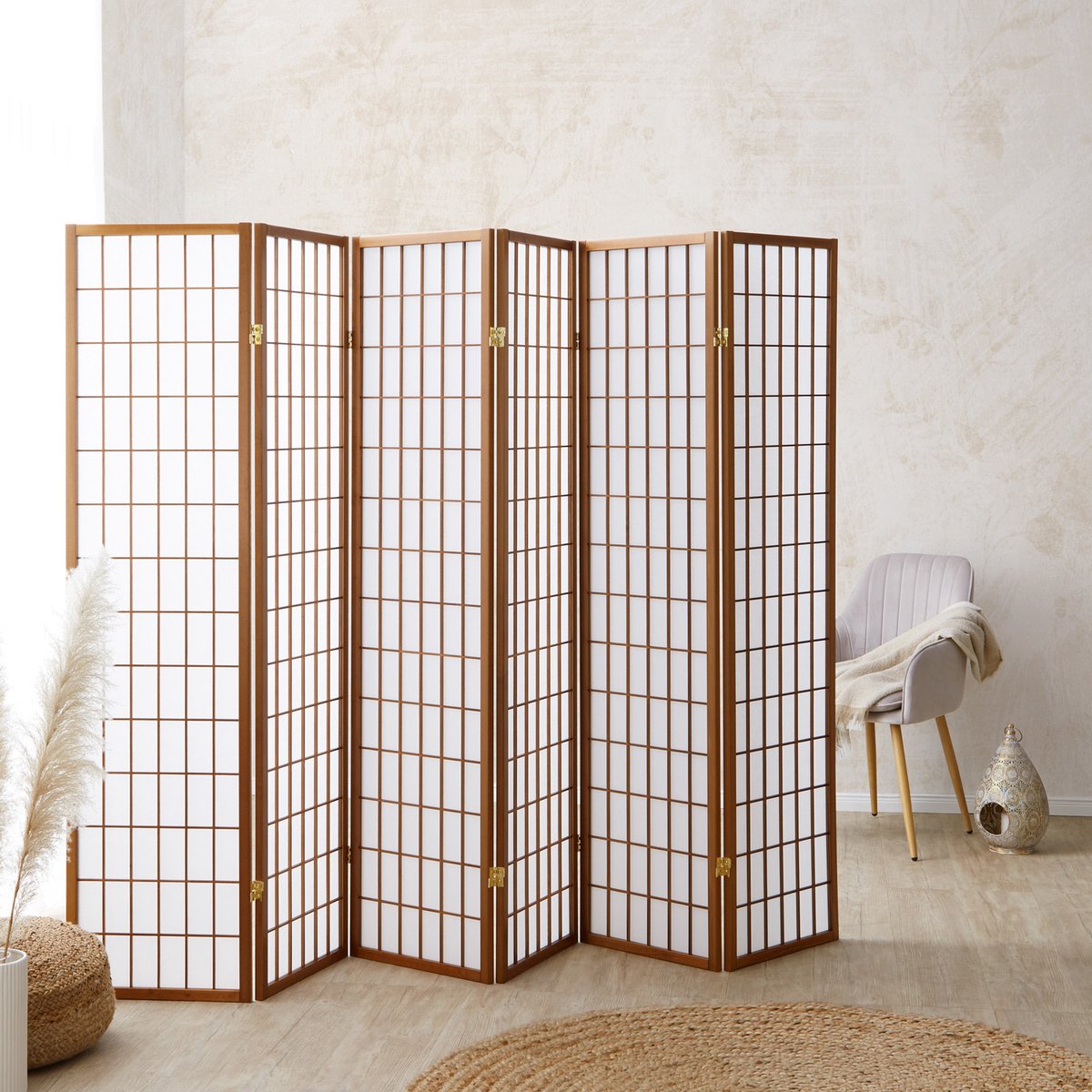 Homestyle4u Kamerscherm - 264x175 cm - bruin - 6-delig - Shoji