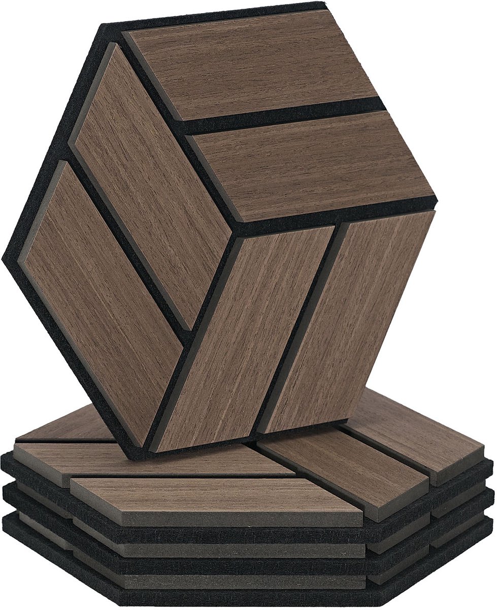Homestyle4u Akoestisch paneel - 4 stuks - Bruin - Zeskant