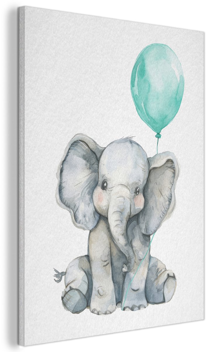 Akoestisch wandpaneel 60x80 cm - Vilt schilderij Olifant - Baby - Dieren - Blauwe ballon - Akoestische panelen - Geluidsdempende wanddecoratie - Geluidsisolatie woonkamer - Muurdecoratie geluidspanelen