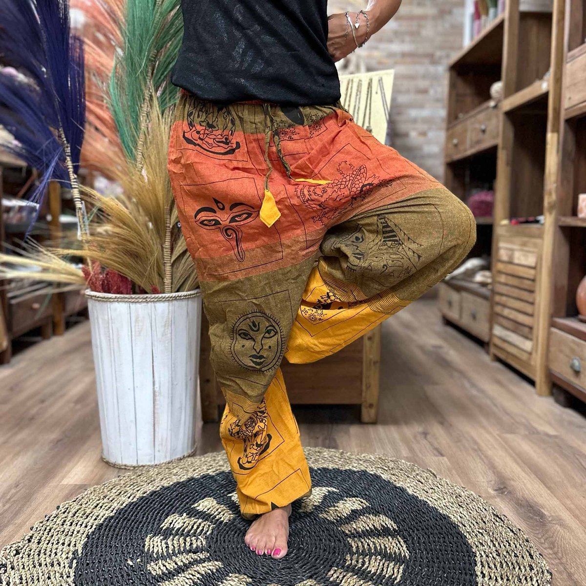 Yoga- en festivalbroek - High Cross Himalaya-print op oranje