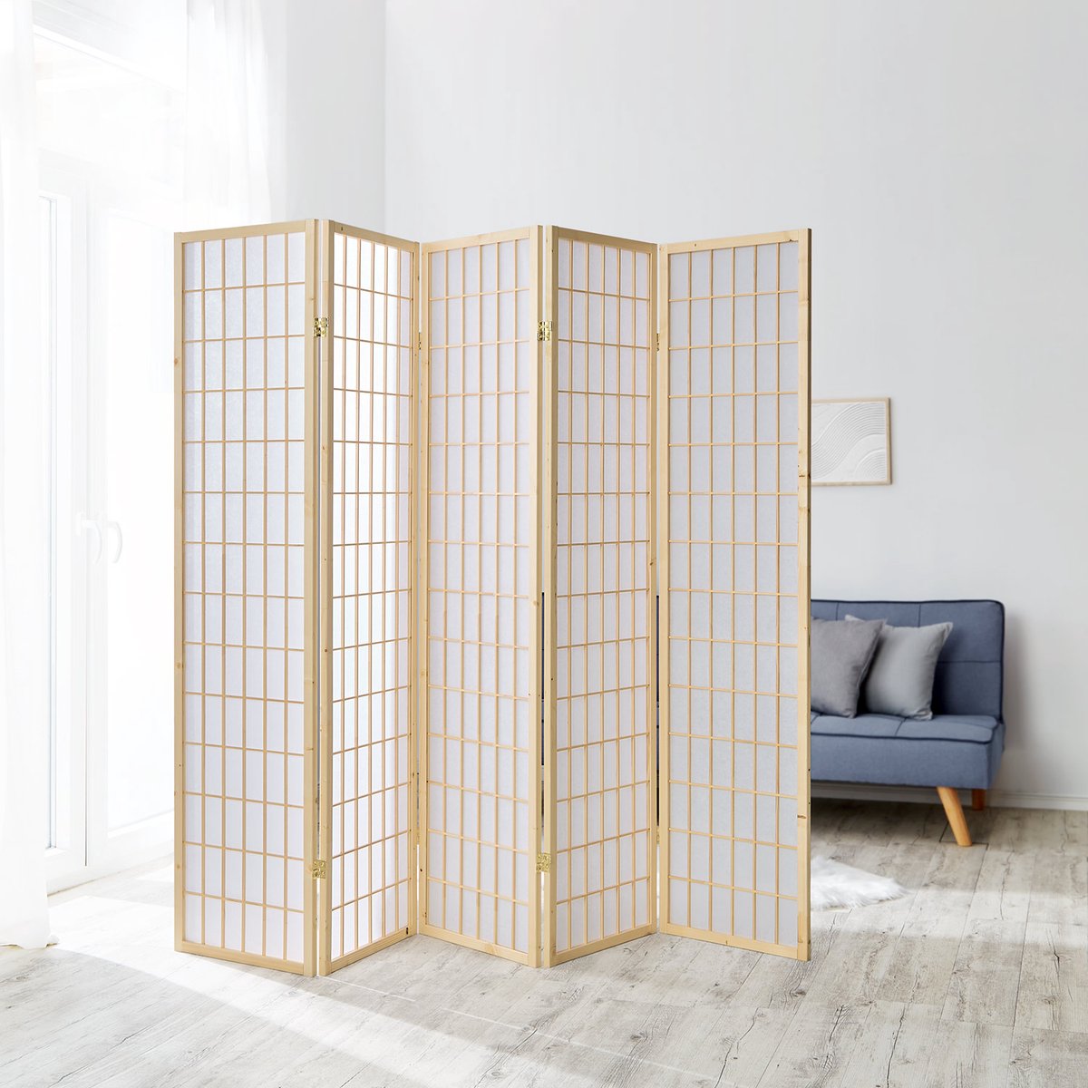 Homestyle4u Kamerscherm - 220x175 cm - Natuur - 5-delig - Shoji
