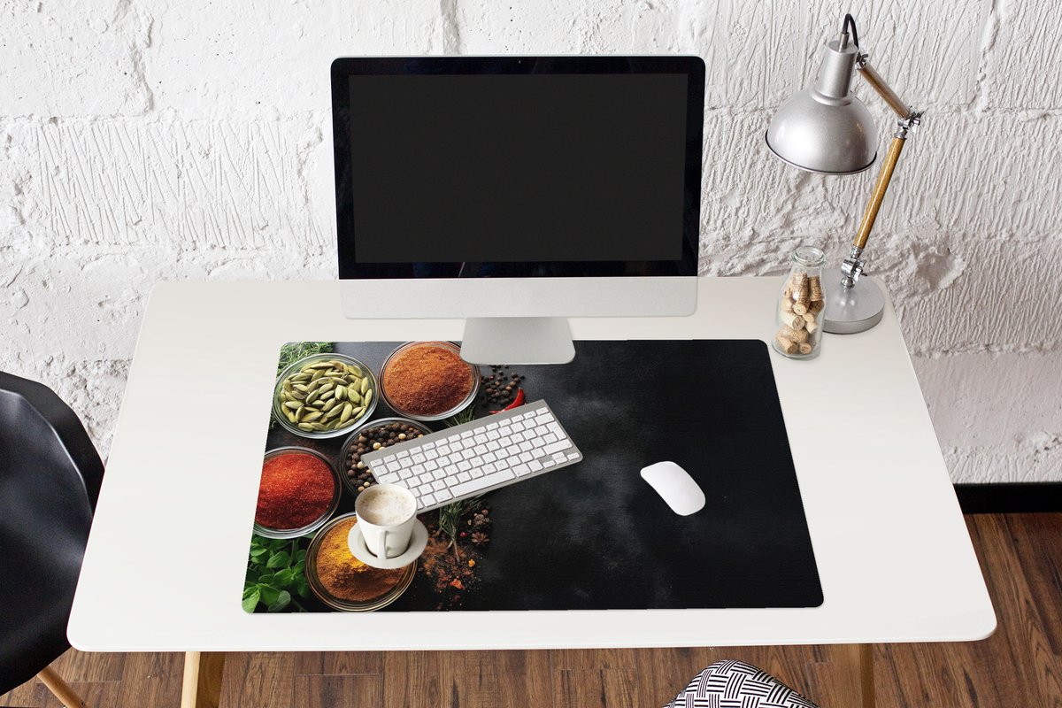 Muismat XXL 90x60 cm - Bureau onderlegger - Bureau mat Glazen - Bakjes - Blaadjes - Kruiden - Bureaumat - Gaming mousepad xl - Bureaulegger groot - Computer deskmat