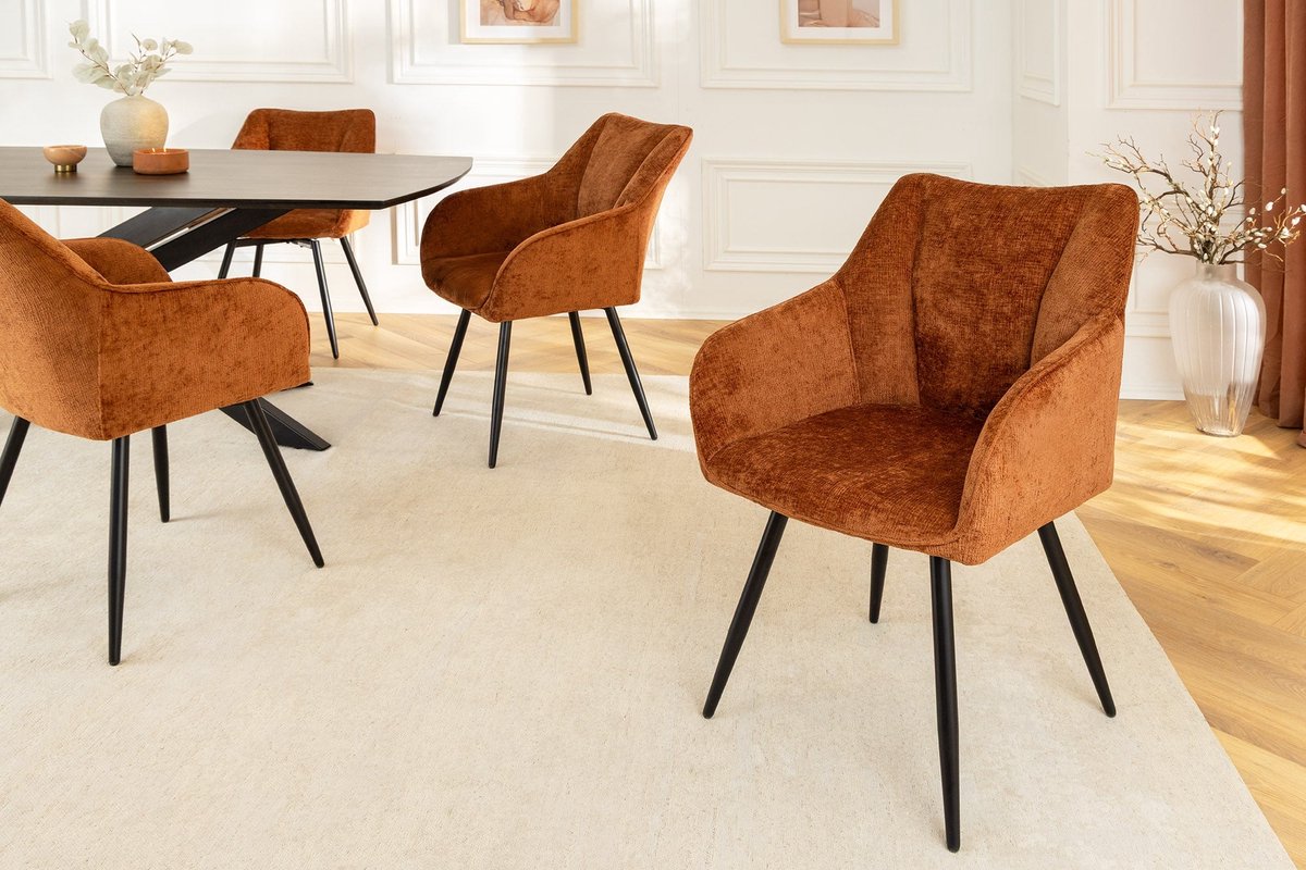 Invicta Interior Draaibare Retro Stoel AVIGNON Roestbruin Chenille Zwart Metalen Poten - 46471 Zie omschrijving