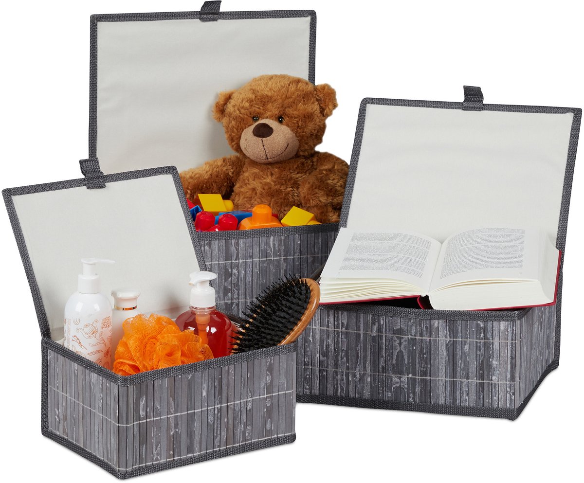 6x opbergmand - set - bamboe - manden set - badkamer - opbergbox - grijs