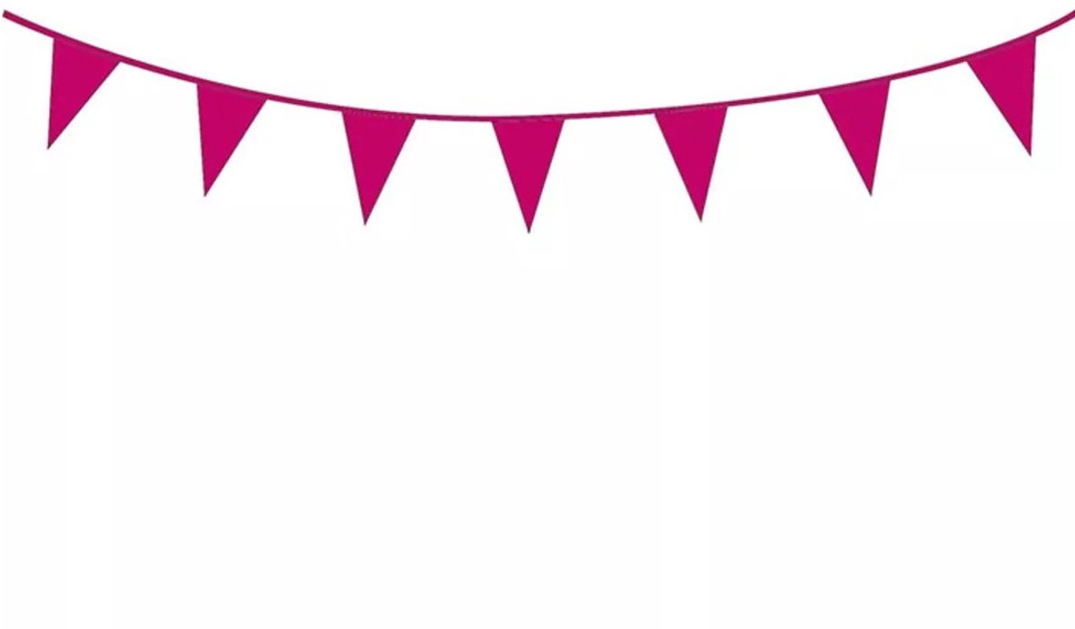 Party Vlaggenlijn puntvlaggetjes - 3x - kunststof - fuchsia - 10 meter - Slinger - versiering/feestartikelen — afbeelding 2