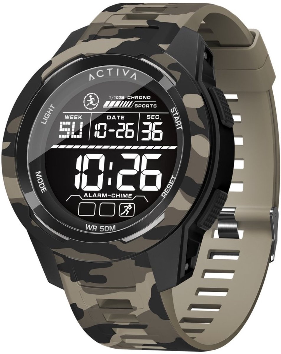 Activa x Invicta Digital ACW8105MC-003 Heren Horloge - Waterdicht - Digitaal - Quartz Uurwerk - Plastic met zwarte Wijzerplaat - 45mm