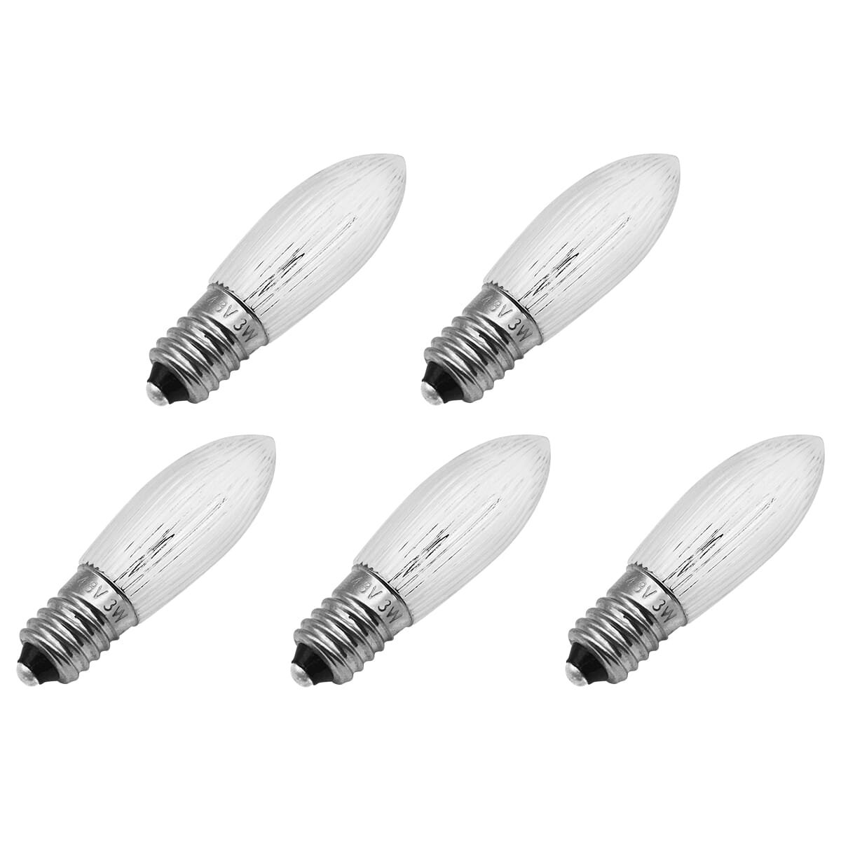 Reserve Kerstlampjes E10 - 5 stuks - Gloeilamp - 48V/3W - Warm Wit Licht - 2200K - 13 Lumen - Dimbaar - Helder