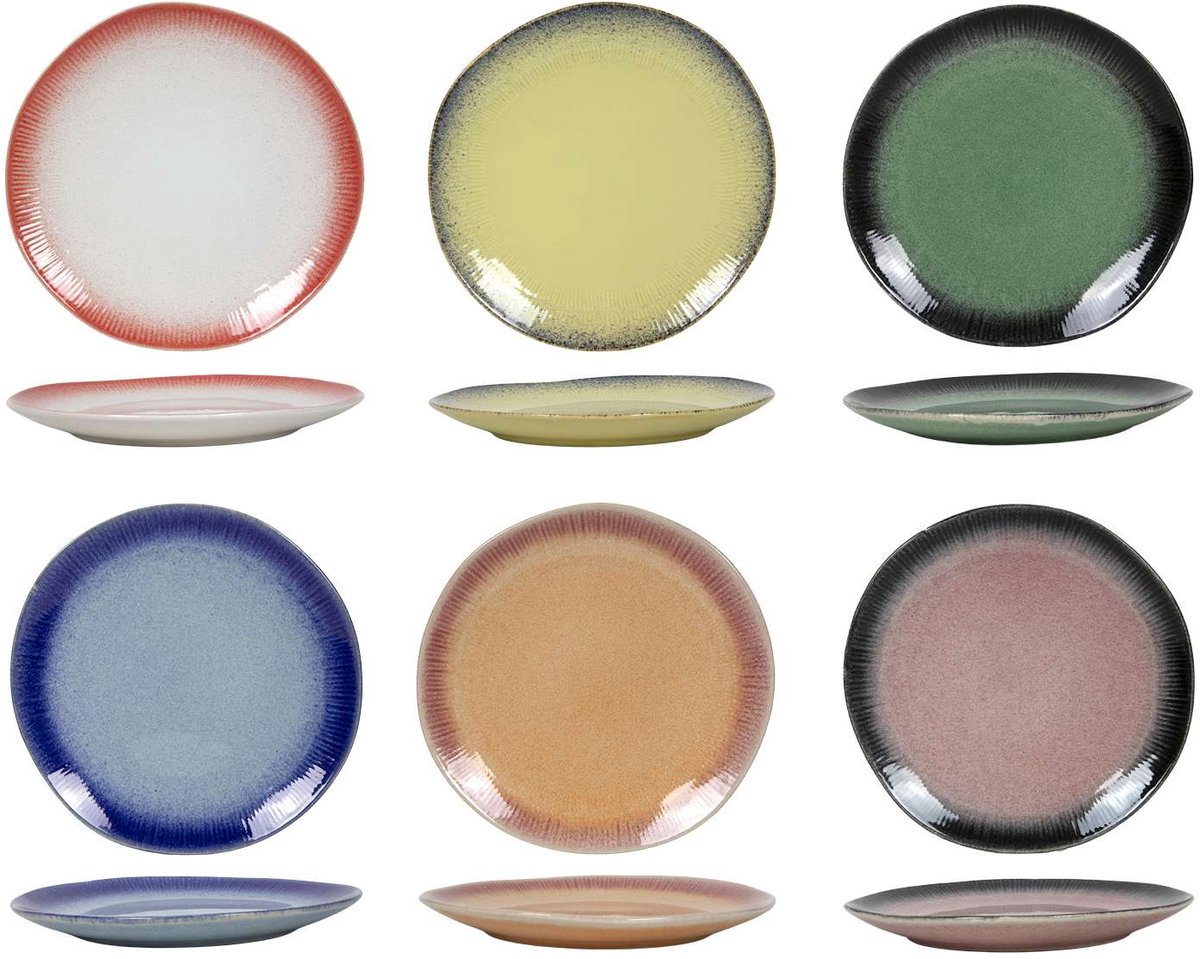 Studio Tavola Ontbijtborden Fire – Set Van 6 Ø20 cm – Aardewerk, Vaatwasser- & Magnetronbestendig – Mix & Match Kleuren