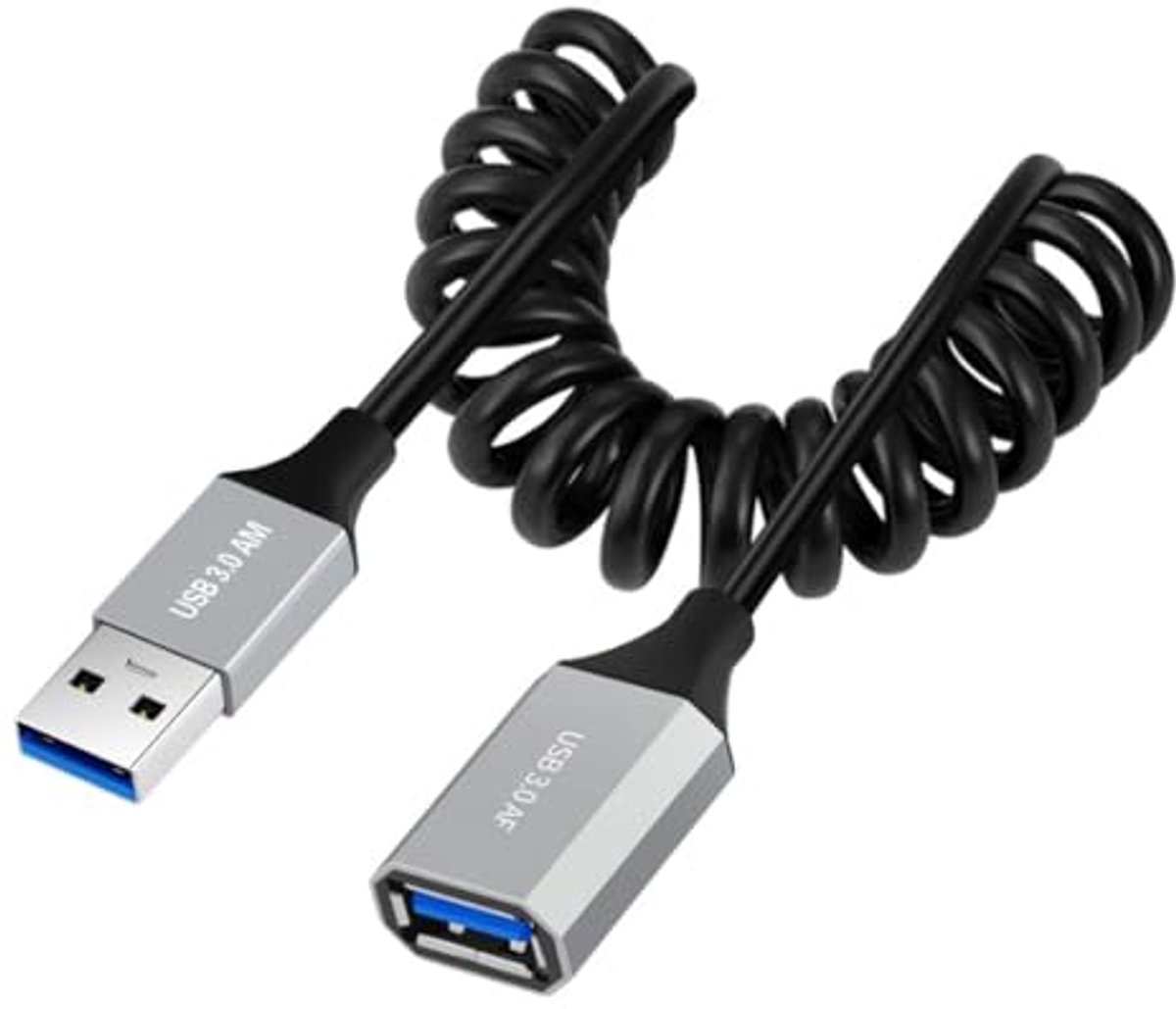 Coiled USB 3.0 Kabel - Hoge Snelheid Data Overdracht en Opladen voor Telefoon en Laptop
