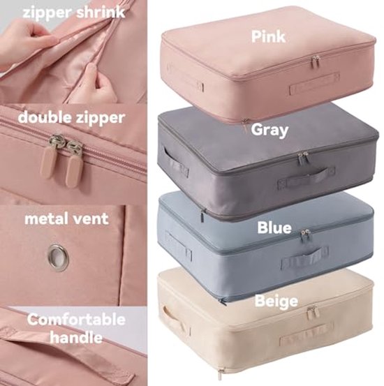 Ruimtebesparende Zelfcompressie Organizer - Ideaal voor Donsdeken, Donskleding en Beddengoed - XL Opbergtas in Beige — afbeelding 4