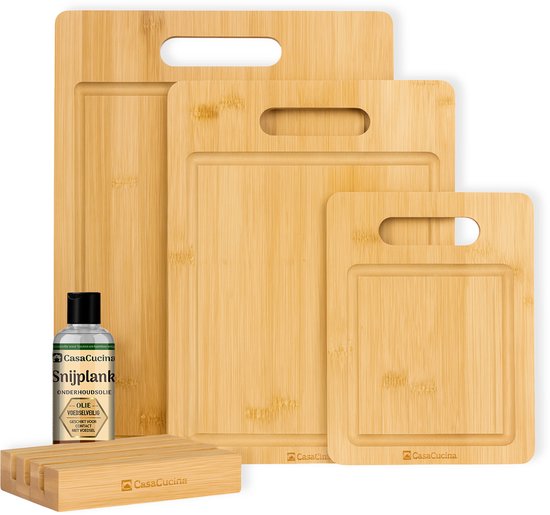 CasaCucina Snijplank Bamboe - Sapgeul - Met Houder - 3-delig - Serveerplank - Met Onderhoudsolie - Hout