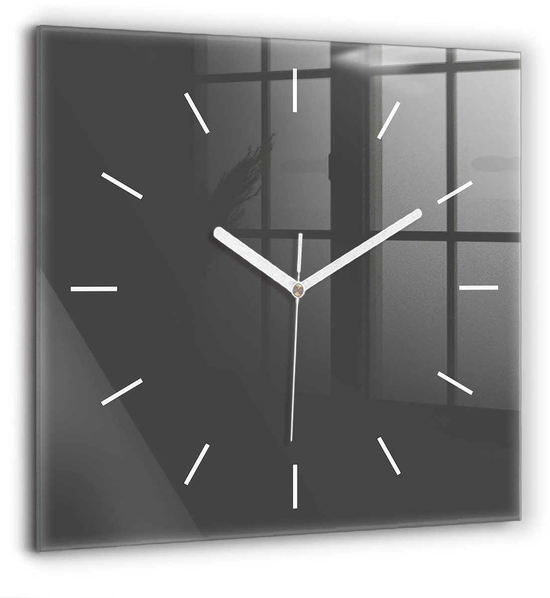 Wallfluent Wandklok - Grijs Vierkante Glas Klok - 60 cm x 60 cm - Grijs Wandklok - Witte Handen - Wandklok Zonder Cijfers - Stille Wandklok Slaapkamer - Vierkante Glazen Klok - Minimalistisch Wandklok - Vierkante Glazen Wandklok