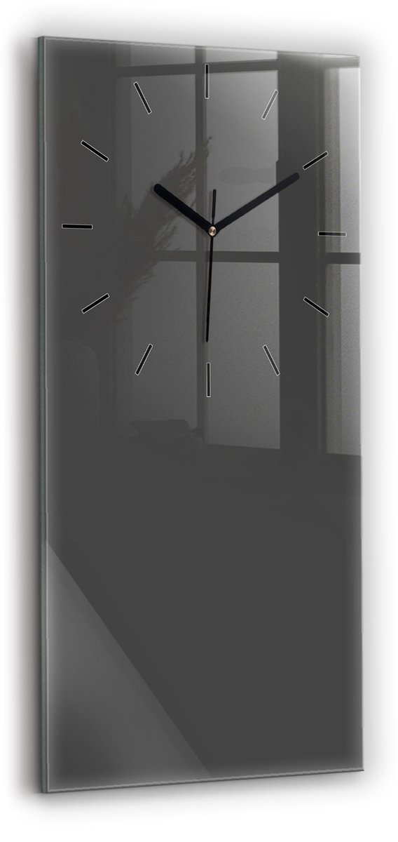 Wallfluent Wandklok - Grijs Rechthoekige Glazen Wandklok - 30 cm x 60 cm - Grijs Wandklok - Zwarte Handen - Wandklok Zonder Cijfers - Stille Wandklok Slaapkamer - Glazen Klok Rechthoekige - Minimalistisch Wandklok - Rechthoekige Glas Klok