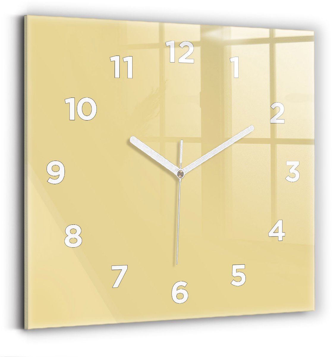 Wallfluent Wandklok - Romig Vierkante Glazen Klok - 30 cm x 30 cm - Romig Wandklok - Witte Handen - Wandklok Met Cijfers - Stille Wandklok Slaapkamer - Vierkante Glazen Wandklok - Industrieel Wandklok - Vierkante Glas Klok
