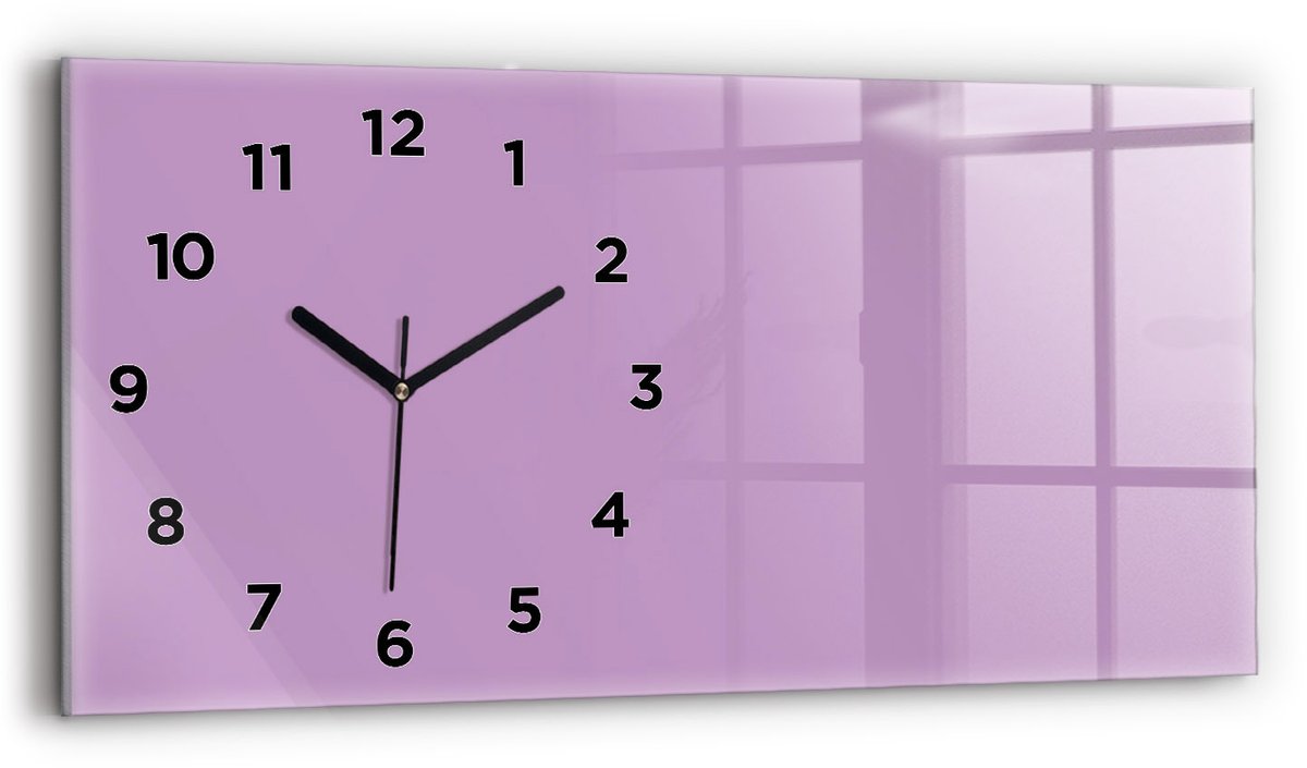 Wallfluent Wandklok - Lila Rechthoekige Glazen Wandklok - 60 cm x 30 cm - Lila Wandklok - Zwarte Handen - Wandklok Met Cijfers - Stille Wandklok Slaapkamer - Glazen Klok Rechthoekige - Minimalistisch Wandklok - Rechthoekige Glas Klok