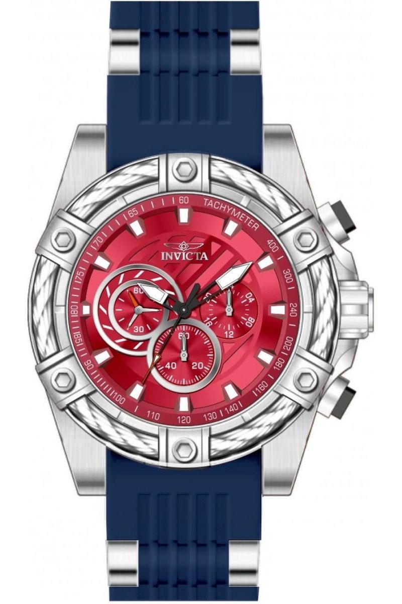Invicta Bolt 49812 Heren Horloge - Waterdicht - Analoog - Quartz Uurwerk - Roestvrij Staal met rode Wijzerplaat - 52mm