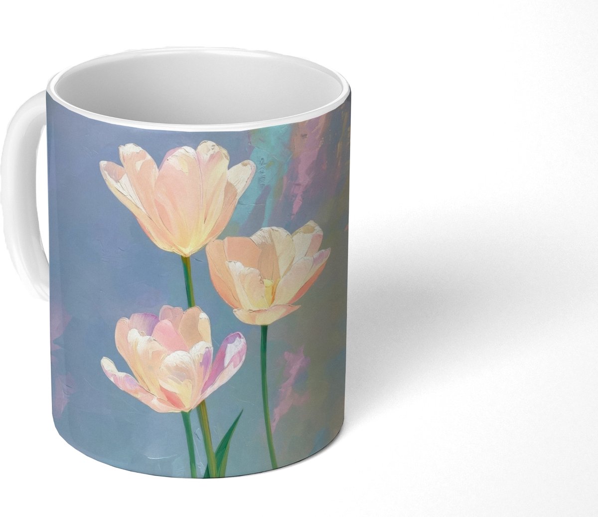 Mok - Koffiemok - Tulpen - Roze accenten - Blauw - Mokken - 350 ML - Beker - Koffiemokken - Theemok