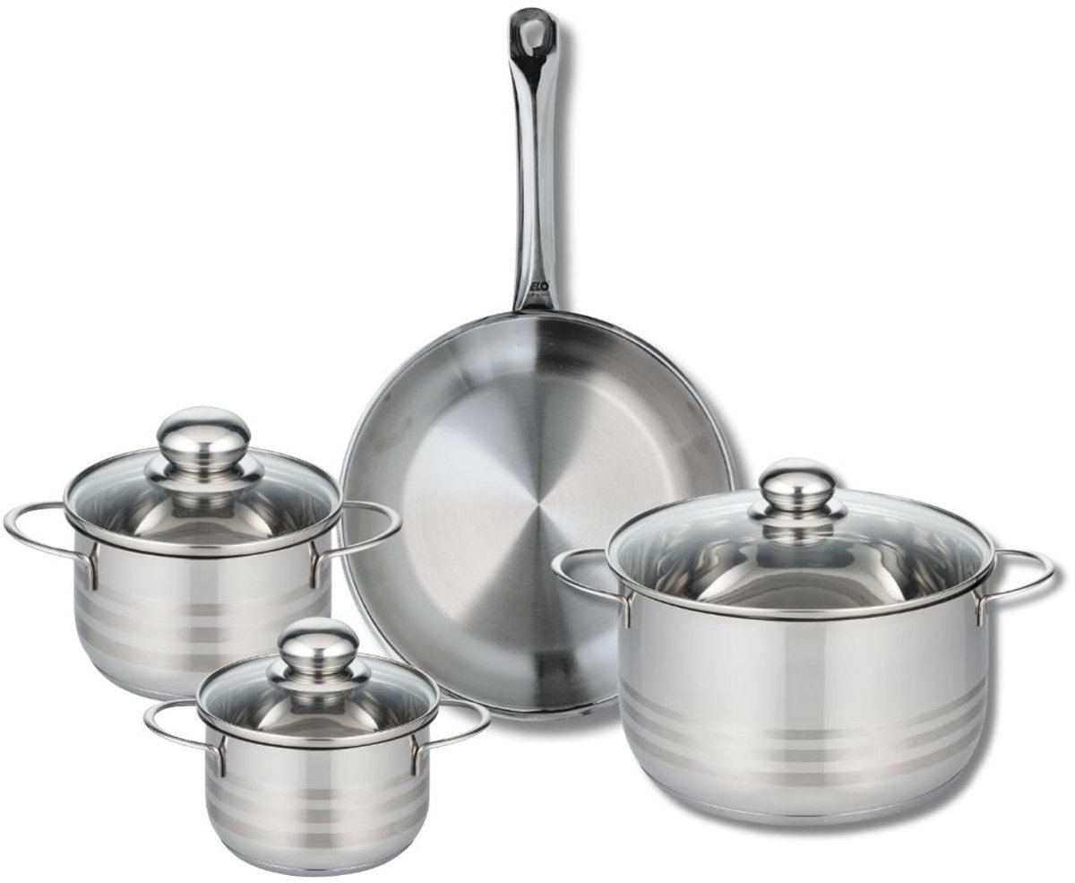 Set van 1 Koekenpan 28 cm en 3 kookpotten 14, 16 en 24 cm Elo Profi Brillant