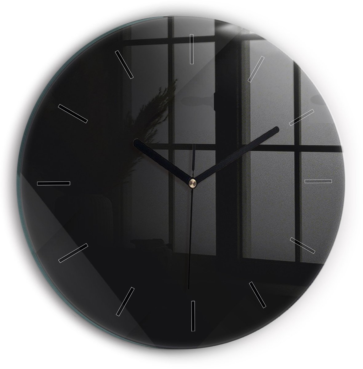 Wallfluent Wandklok - Donker muurpatroon Decoratieve Wandklok - 30 cm x 30 cm - Zwart Wandklok - Zwarte Handen - Wandklok Zonder Cijfers - Stille Wandklok Slaapkamer - Ronde Glazen Klok - Industrieel Wandklok - Stijlvolle Klok