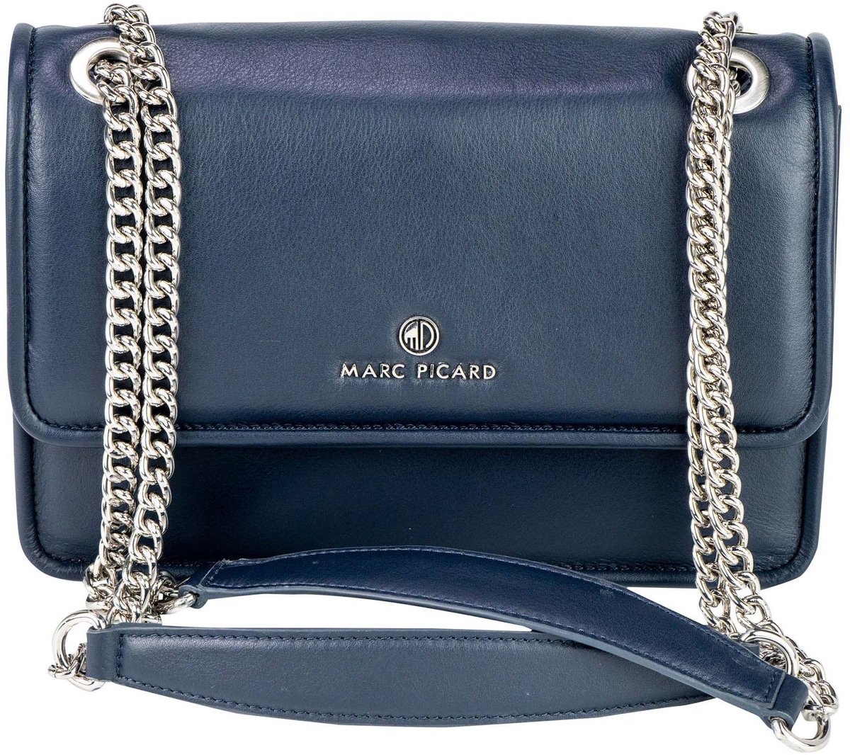 Marc Picard Leren schoudertas Umbria Shoulder Bag with Metal Strap Navy donkerblauw