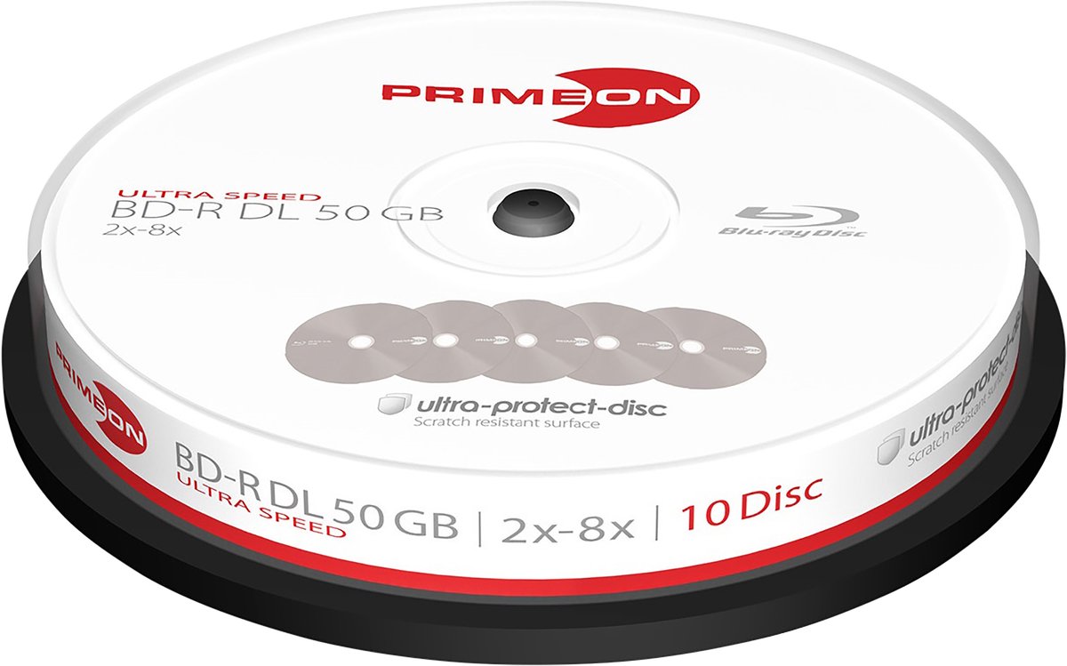 Primeon 2761311 Blu-ray BD-R DL disc 50 GB 10 stuk(s) Spindel Antikras-coating